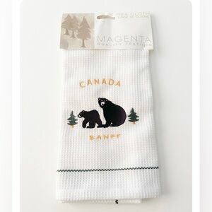 NWT Panabo Magenta White Tea Towel with Black Bear Embroidery